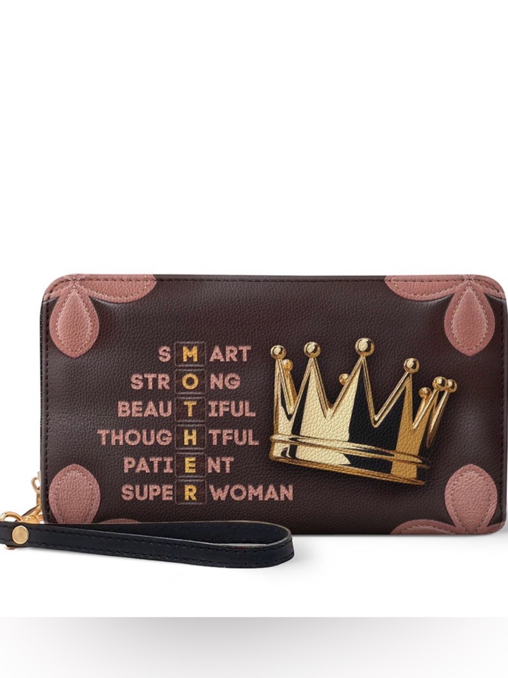 Afroyla Imarimom Wallet in Brown Vegan Leather Gold Crown